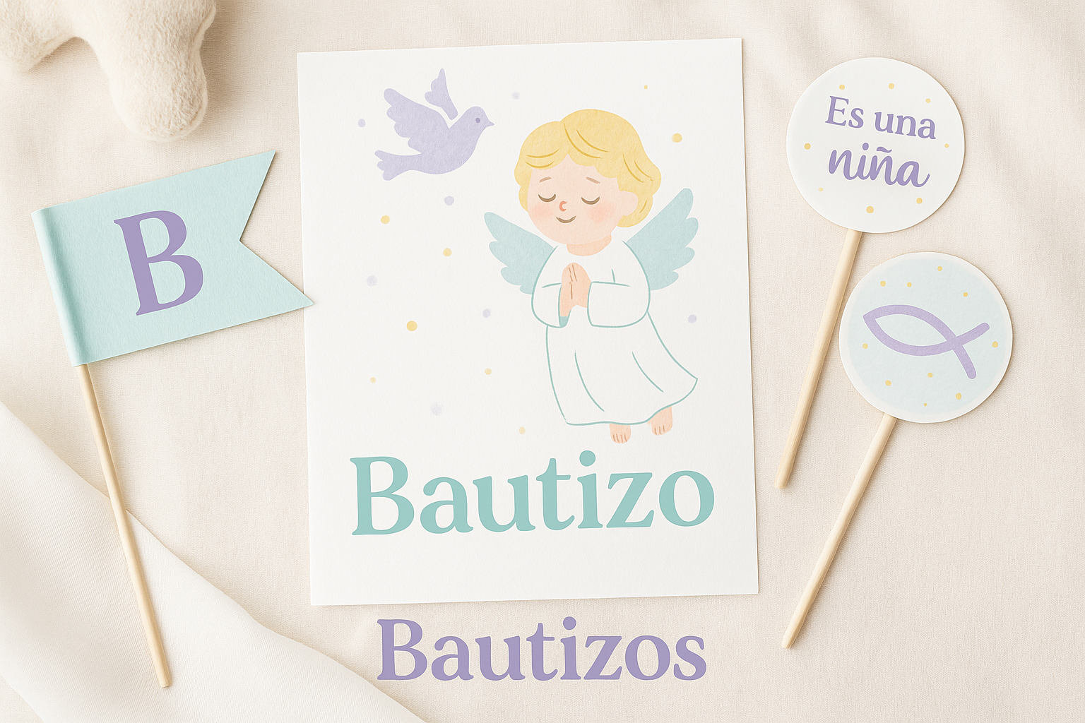 Kit de Bautizo Ángel Acuarela